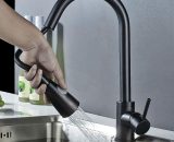 304 Stainless Steel Kitchen Sink Faucet Pull Out Single Handle Mixer Black READ_0625 6273998111575