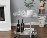 2 Tier Oval Kitchen Drink Trolley Glass Shelf with Handle, Silver - Livingandhome ZH0975 747492495968