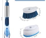 Soap Dispensing Dish Brush with Stainless Steel Handle Soap Control Dish Brush Kitchen Scrubber with 4 Replacement Heads Kitchen Cleaning Brush for ZKJ0408
