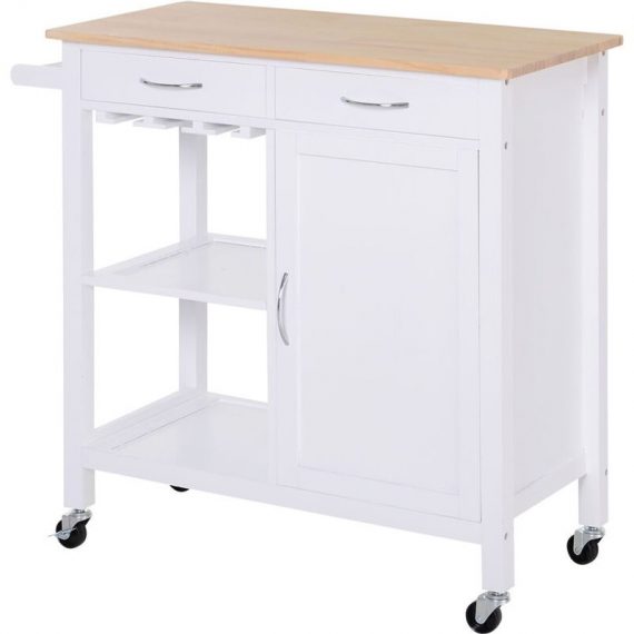 Kitchen Storage Trolley Cart Cupboard Rolling Wheels Shelves 2 Drawers - Homcom 5056029810019 5056029810019
