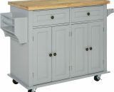 Rolling Kitchen Island Cart with Rubber Wood Top, Spices, and Towel Rack - Homcom 5056534539290 5056534539290