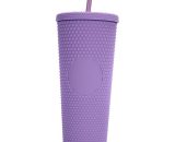Asupermall - 710ML/24OZ Large Capacity Water Cup Fully Studded Matte Tumbler Reusable Plastic Cup with Wide Opening Leak-Proof Lid Straw - Dark purple H46008DPU 805384089371