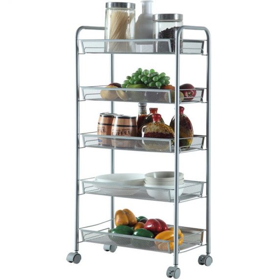 Honeycomb Mesh Style Five Layers Removable Storage Cart Silver GTUK78183712
